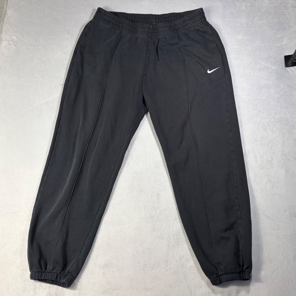 Nike Mens XL Black Pintuck Fleece Jogger Sweatpants Embroidered Swoosh Logo